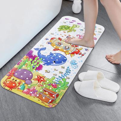 Yousheng 100x40CM Cartoon Sea Animal Bathtub Mat with Suction Cup Drain Holes Rectangle Bathroom PVC Non-slip Mat Machine Washable Kids Bath Floor Mat