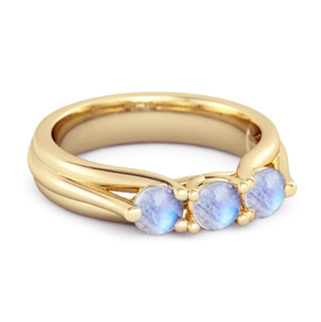 Three Stone Women Ring -925 Sterling Silver Gold Vermeil