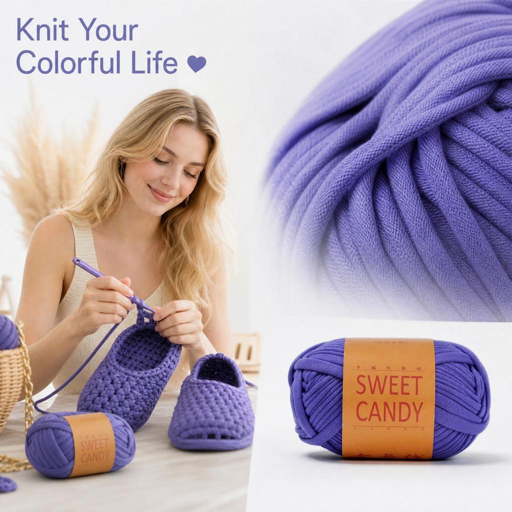 T-Shirt Yarn for Crochet and Hand Knitting, Large Skein for Slippers and Bags, DIY Supplies, 6 Colors