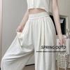 Cotton Blend Relaxed Wide Leg Pants With High Waist For Casual Summer Wear