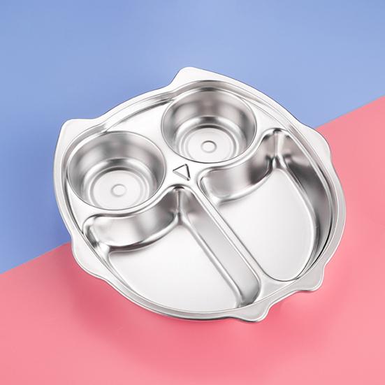 Stainless Steel Dinner Plate for Kids Cartoon Design Divided Tray Food-Grade Safe Durable Children Compartment Serving Snack Dishes