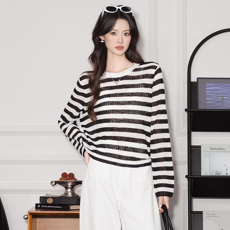 Women's Loose Fit Striped Knit Pullover Sweater