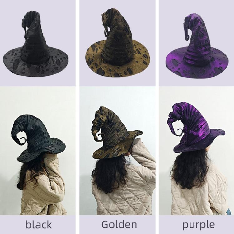 Halloween Cosplay Witch Wizard Hat with Tattered Hole Carnivals Party Headpieces Devil Hat Cosplay Tool for Adult Teen