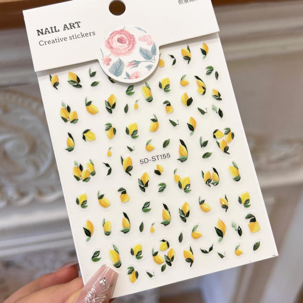 5D Embossed Lemon Nail Art Stickers - Thin, Close-Fitting, Three-Dimensional Designs