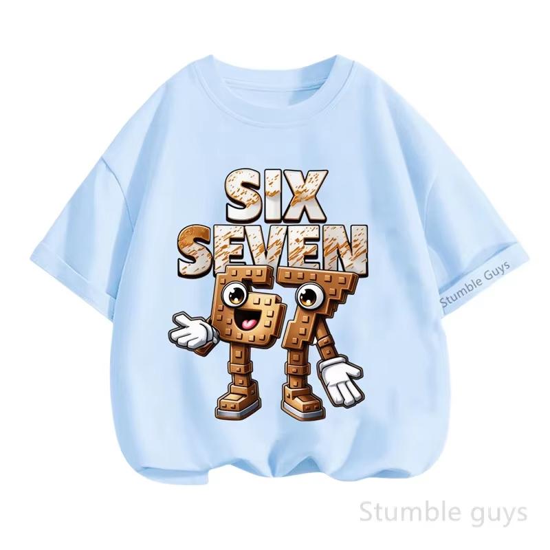 Kids Pixel Block SIX SEVEN Number 67 Graphic TShirt Soft Cotton Cool Wear for Boys Girlsdf0093