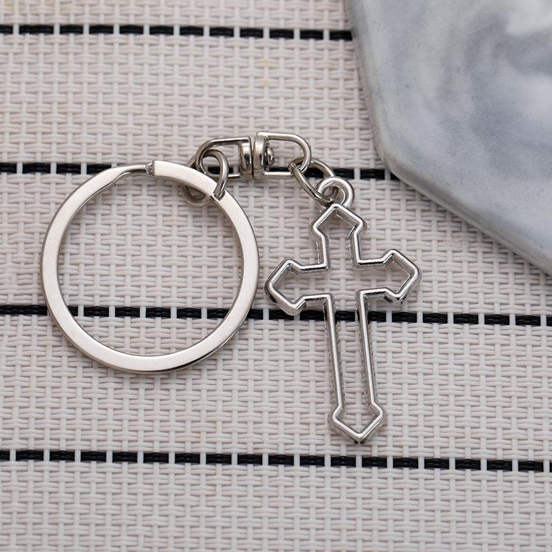 Hollow Cross Stainless Steel Keychain Minimalist Simple Style Fashion Metal Keyring Practical INS Backpack Pendant