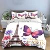 Eiffel Tower Butterfly Design Bedding Duvet Cover Set  (1*Duvet Cover 2*Pillowcases, without duvet insert)