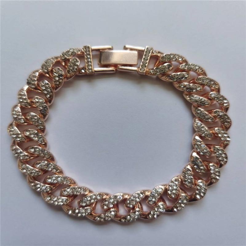New Street Trendsetter: Double Row Full Diamond Alloy Hip Hop Cuban Chain Bracelet Necklace, 12.5mm, European & American Style.