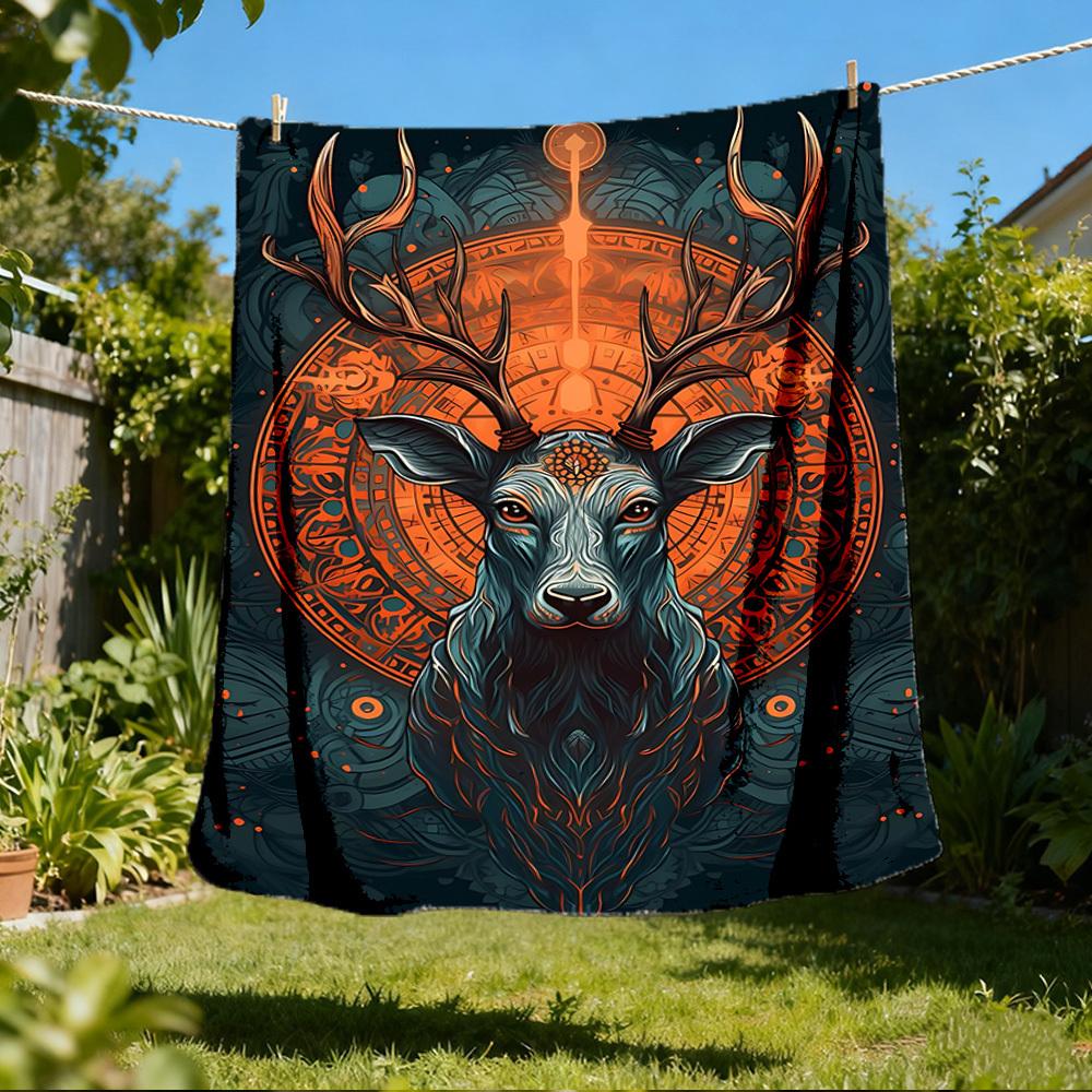 1pc Deer Head Artwork Print Outdoor Blanket, Lightweight Polyester,