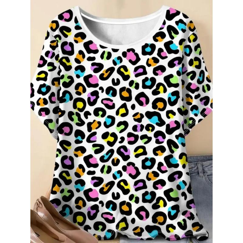 Fashion Women's Crew Neck Short Sleeves 3D Color Printing Crew Neck Short Sleeves Are Versatile  Simple