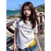American Retro Polka Dot Letter Print Short-Sleeve T-Shirt, Elegant Youthful Drop Shoulder Women's Top for Summer