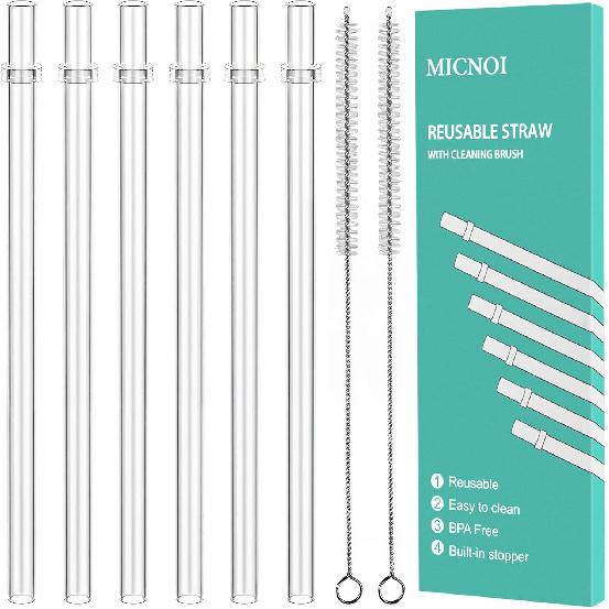 Reble Straws for YETI, 10.6 Inch Tumbler Straws Replacement for YETI 35/42 oz Straw Cup, 6 Pack Plastic Clear Drinking Cup Straw with 2 Cleaning