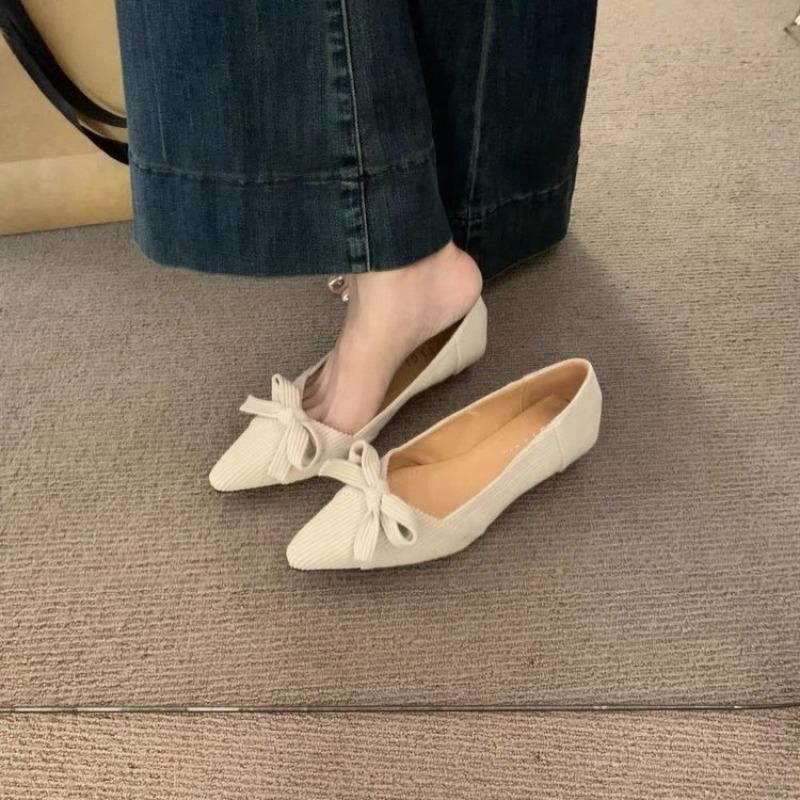 Fashion Soft Sole Slip-on Single Shoes Autumn New Pointed Toe Shallow Suede Bow Non-slip Wear-resistant Single Shoes