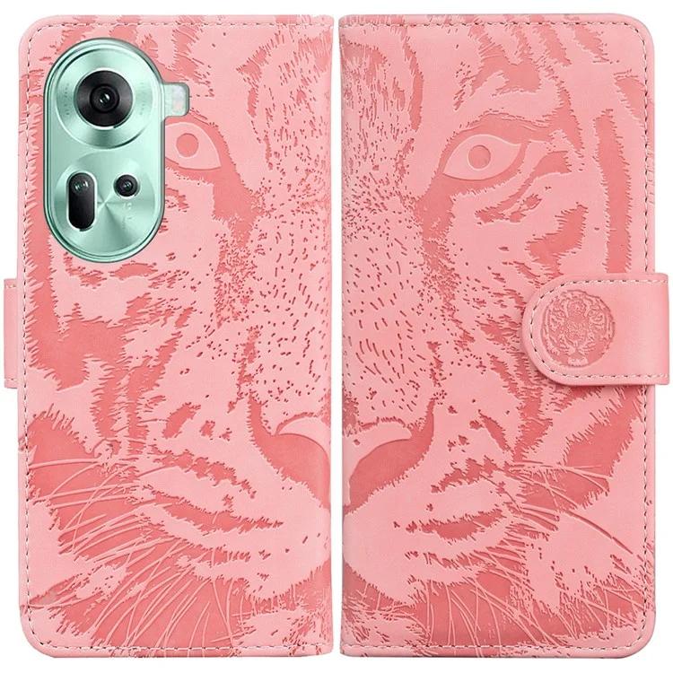 

For Oppo Reno11 5G (Global) Case Tiger Imprint Leather Wallet Shockproof Cell Phone Cover