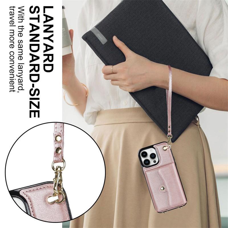 Leather Crossbody Wallet Case With Strap IPhone 14 Pro Max 13 12 11 - Flip Cover Card Slots Stand