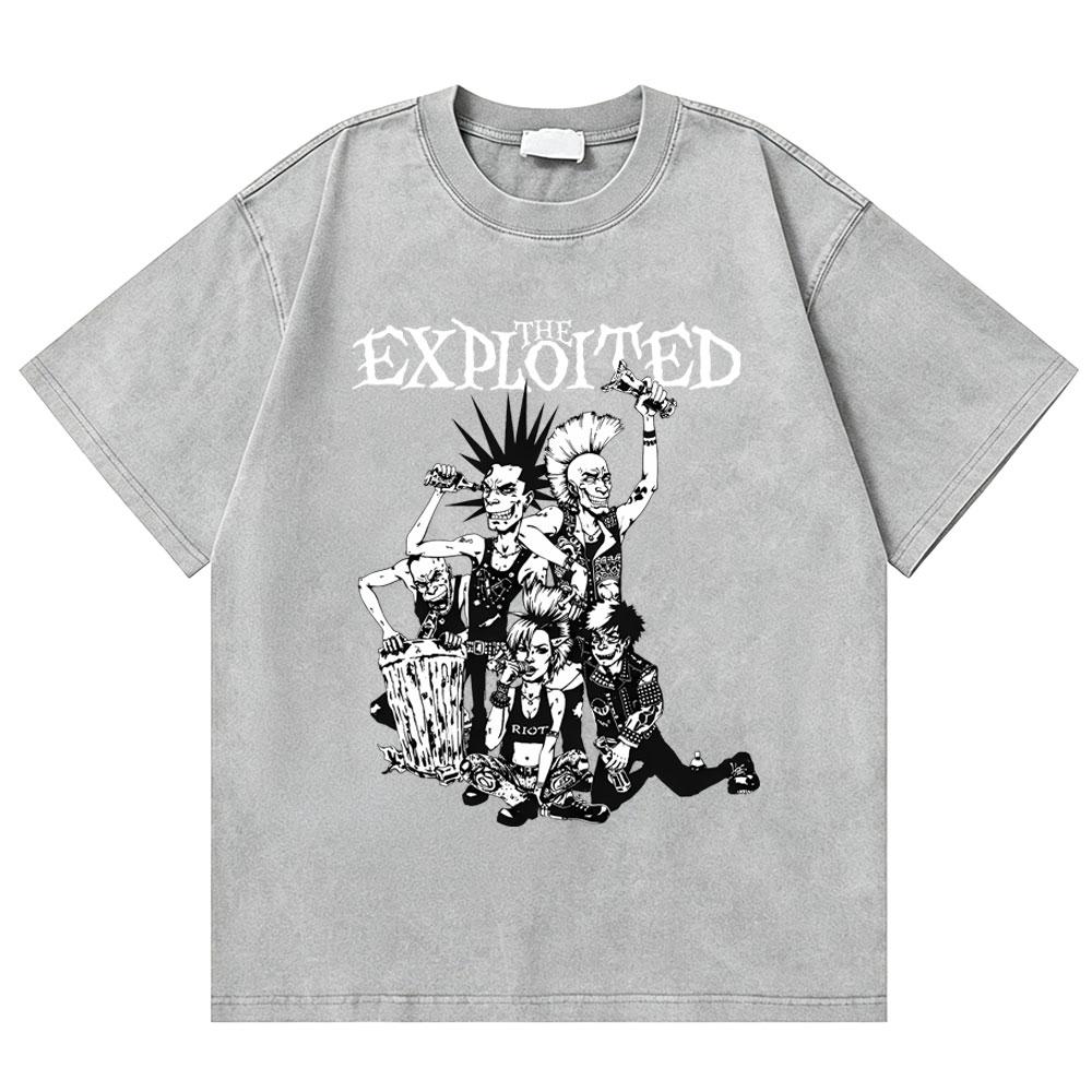 Washed Vintage Rock Band The Exploited Graphic Tshirt Men Women Retro Gothic Punk T Shirts Mens Fashion Oversized Streetwear