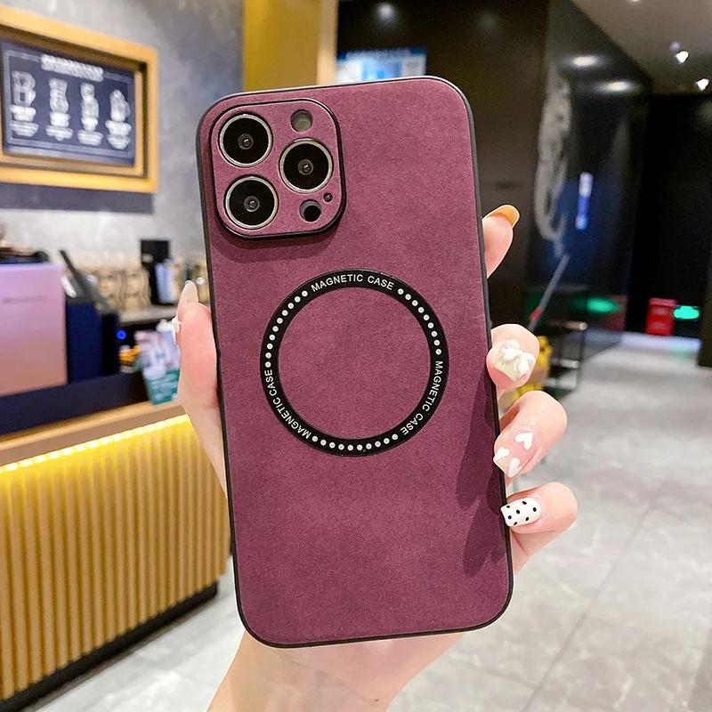 

Кожаный магнитный чехол MagSafe для беспроводной зарядки для Magsafe iPhone 14 Plus 13 12 11 15 16 Pro Max XS XR 16Pro i16 Чехол Mac Safe For iPhone 15