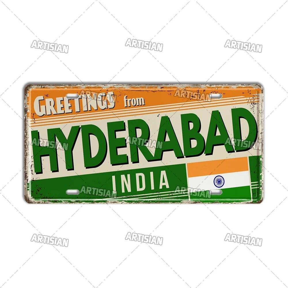 Artisian INDIA CHINA INDONESIAN License Plate Landmark State Metal Sign City Decorative Plaque Wall Decor Garage Bar Pub Club