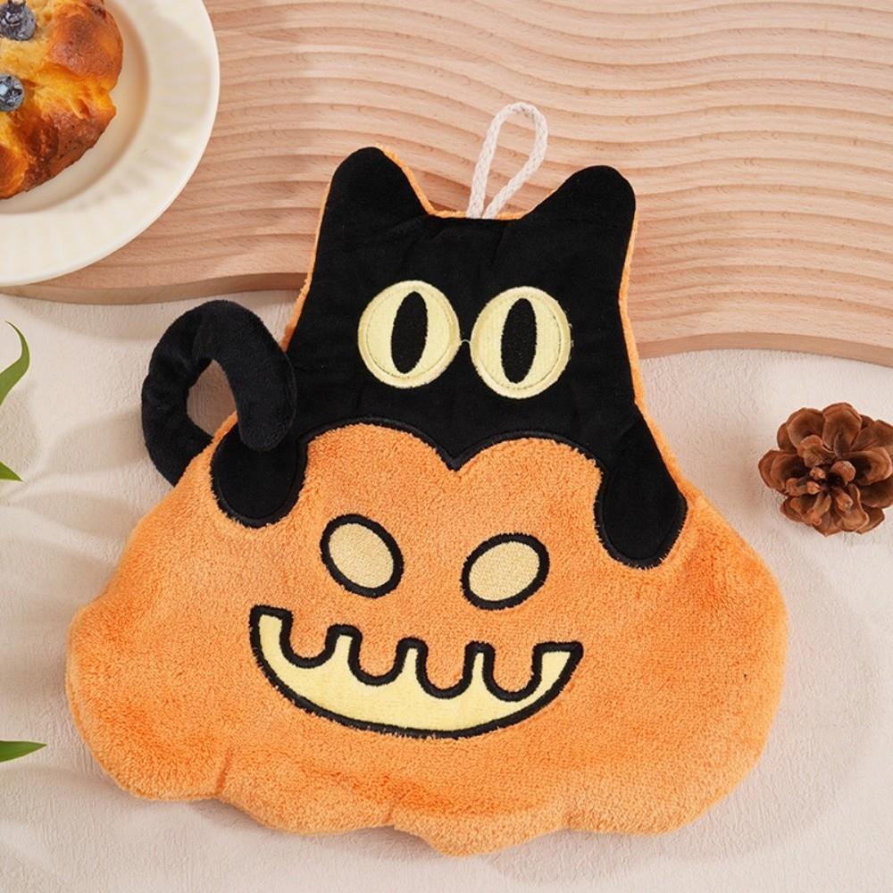 Coral Fleece Pumpkin Hand Towels Hanging Loop Ghost Pirate Towel Halloween Towels Kitchen Towel Style B