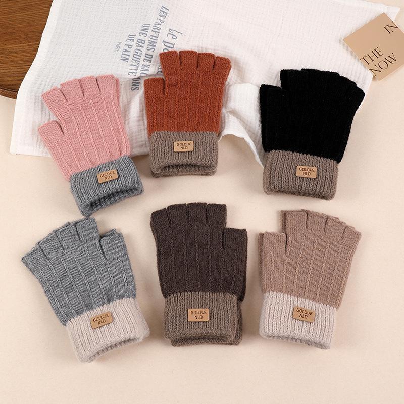 Damen Strickhandschuhe im koreanischen Stil mit Touchscreen-Funktion und halben Fingern - Warm, rutschfest, kältefest für Herbst & Winter