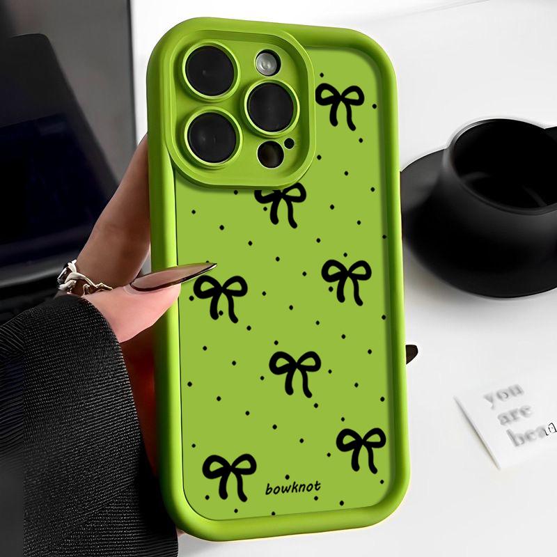 Black Bowknot Print TPU Soft Case For iPhone 16 Pro Max 15 Pro 14 13 12 11 XR XS 8 7 Lens Protection Shockproof Matte Phone Cover