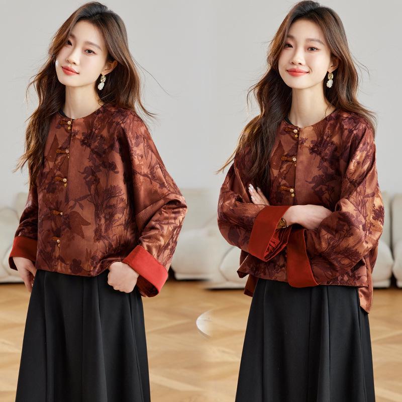 Spring 2025 Retro Chinese Style Loose Jacquard Fashion Outerwear for Women