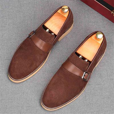 Moda Moda Nowe Męskie Szpiczaste Skórzane Mokasyny Buty Monk Strap Brązowe Żółte Projektant Męski Powrót do Domu Ślubne Obuwie