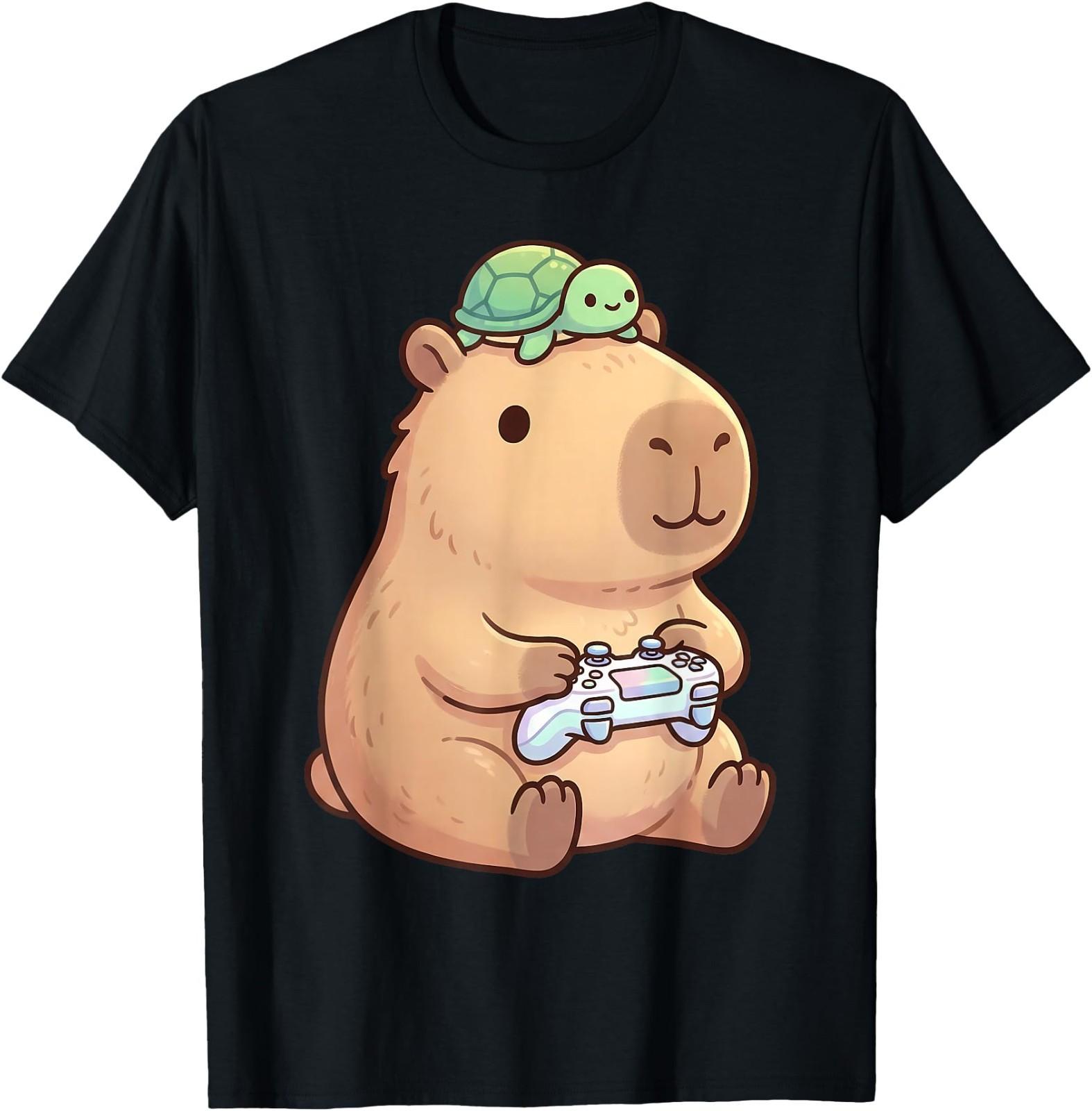 Cute Capybara Anime Gamer Turtle Funny Graphic Kawaii T-Shirt XXL