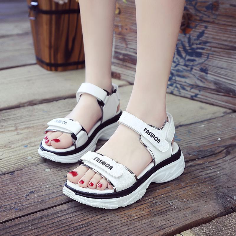 Sandals Women's Summer Flat Casual Student Muffin Shoes Velcro Flat Heel Sports Sandals Women