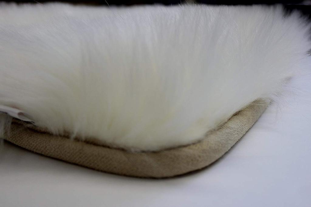 Fuskfårskinn Fårskinnmatta, Fluffig och Mjuk Fuskpälsmatta, för Matsal, Soffa, Stol, Bil, Arbetsbord eller Bil (40x40cm, Vit)