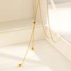 Korean Stainless Steel Y-Shaped Long Tassel Pendant Necklace for Women Simple Metal Ball Adjustable Sweater Chain Jewelry Gift