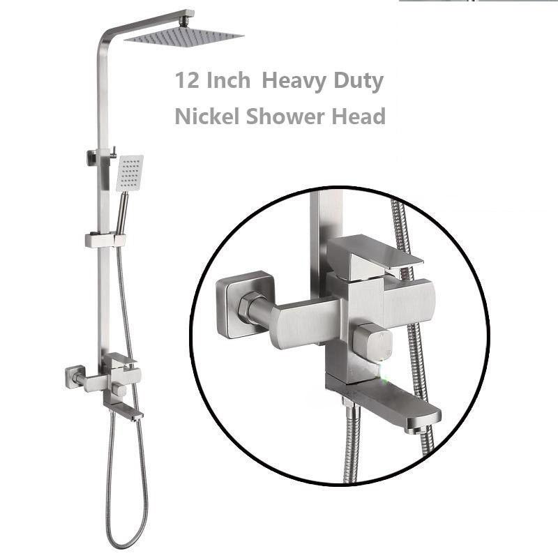 Bathroom High Pressure Rain Shower System 12" Large Shower Head Rainfall Mixer Stainless Steel Shower Set
