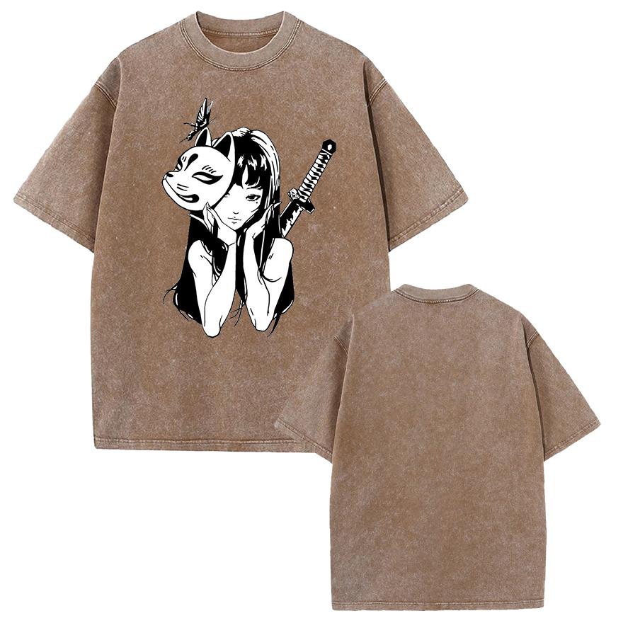 Tomie Manga Graphic Tshirt Vintage Washed Fashion Oversized T Shirt Summer Casual Short Sleeve Tees Cotton Men Women Clothing