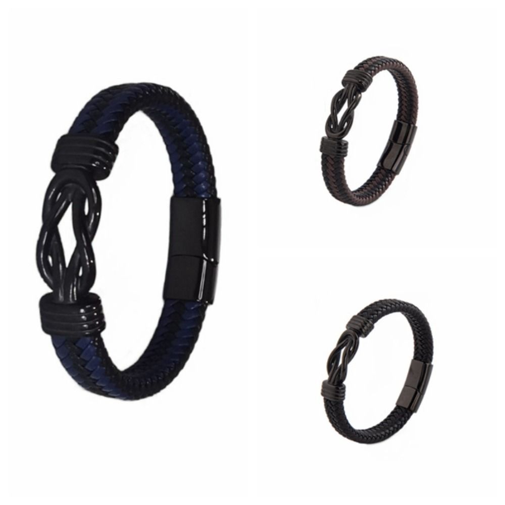 Multi-Strand Braiding Men's Figure-Eight Leather Bracelet Professional Office Accessory