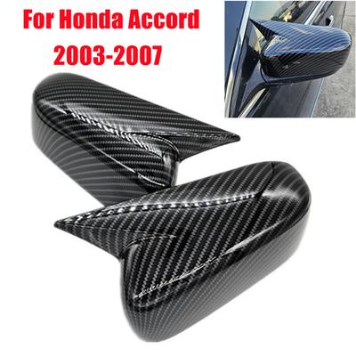Pair Carbon Fiber Black Rearview Mirror Cover Cap For Honda Accord 7th 2003-2007