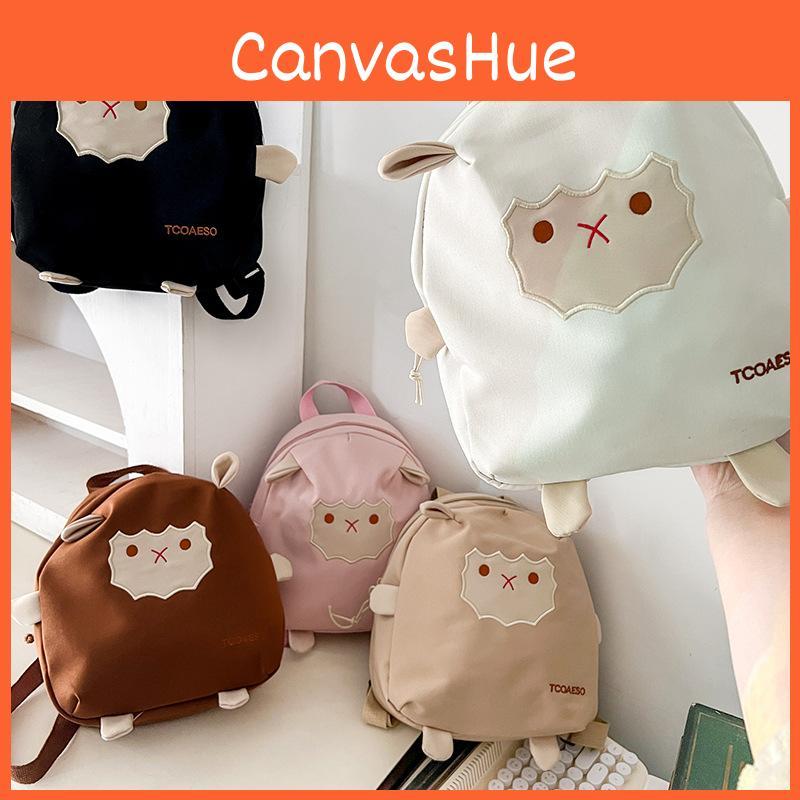 Cute Cartoon Lamb Canvas Backpack For Kindergarten Girls Breathable Lightweight School Bag