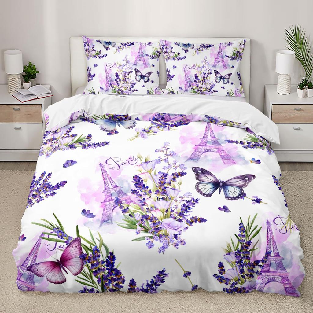 Purple Butterfly Three-Piece Digital Printing Kit 3D Duvet Set Bedding