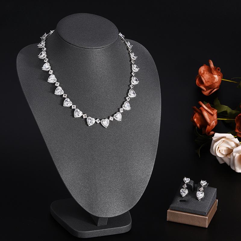 Jewelry Love You Necklace Women'S Two-Piece Set Zircon Love Heart Earrings Women'S European And American Jewelry
