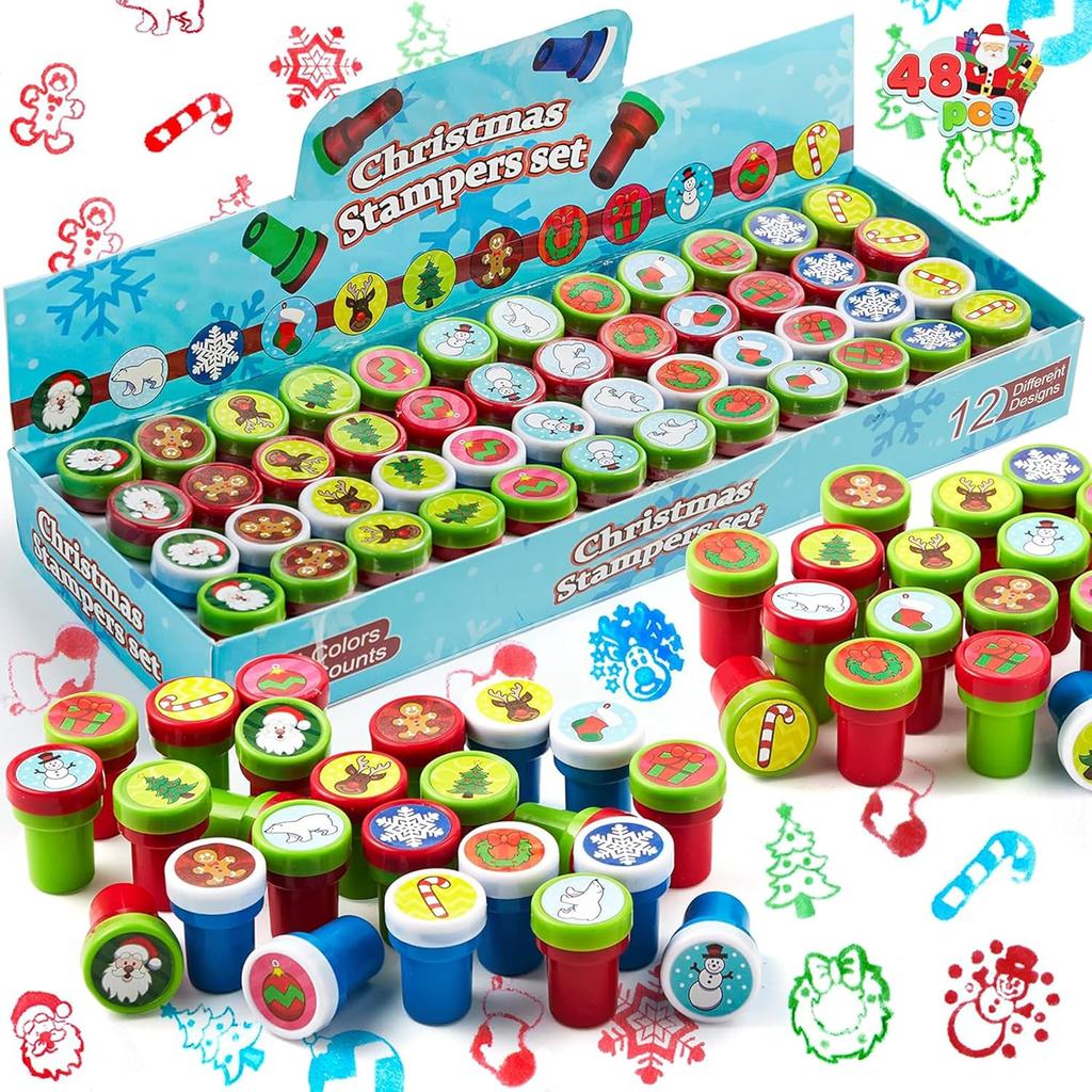 JOYFY 48 Stück Weihnachten Sortierte Stempel Kinder Selbstfärbender Stempel für Weihnachtsfeier Gastgeschenke Strumpffüller Basteln Schulpreise