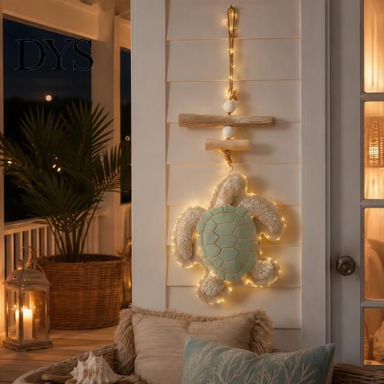 Beach Themed Home Decor Lighted Wooden Sea Turtle Wall Decor, Beachy with Warm LEDs, Decorative Sign Luminous Coastal Nautical Hanging for Balcony
