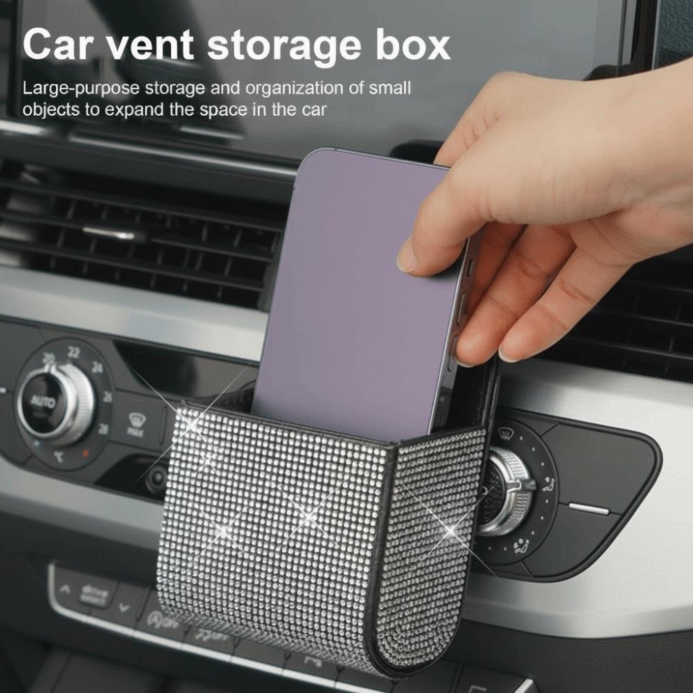 Shiny Sparkling Rhinestone Glitter Organizer Leather Vehicle Interior Accessory Vehicle Organizer