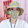 New Bucket Hat Sunscreen Mask Summer Hat Integrated Sun Hat Face Cover Ultraviolet Outdoor Tea Picking Hat Floral