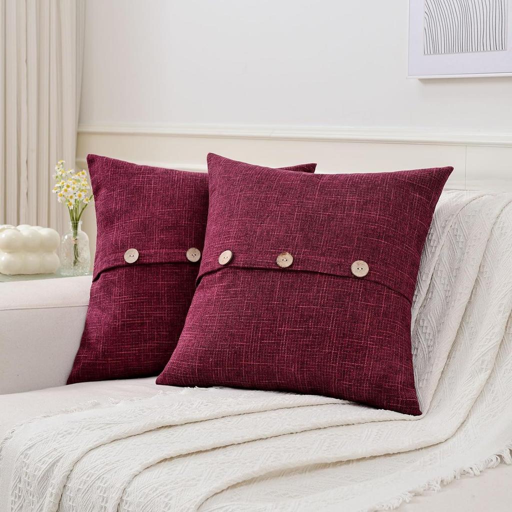 Creative Cotton and Linen Button Pillow Cover Solid Color Light Luxury Linen Double Needle Coconut Button Cushion Cover Coconut Button Pillow