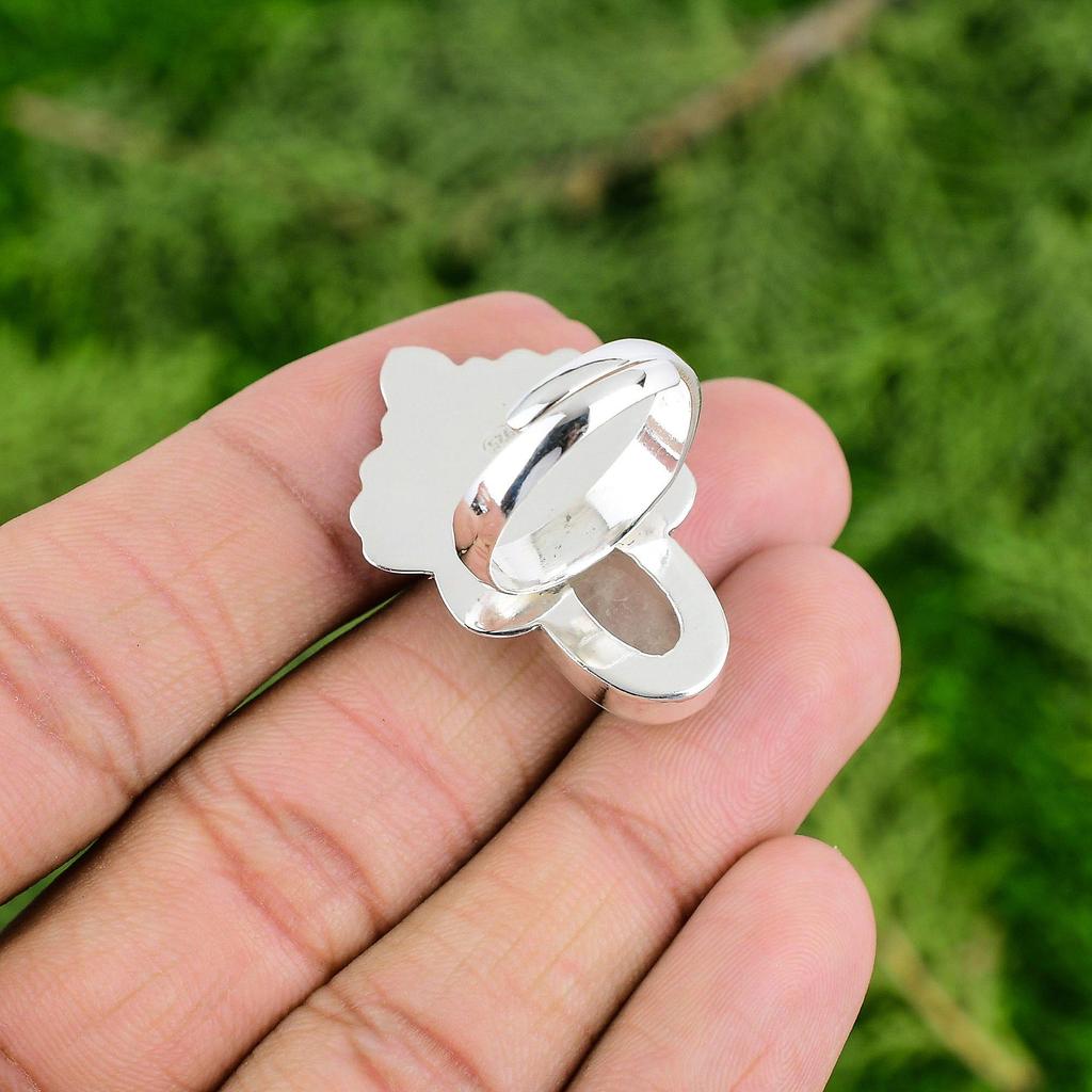 925 Sterling Silver Rainbow Moonstone Stone Handcrafted Trendy Wife Promise Ring