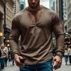 Yousheng Men Spring Autumn Top Button Decor V Neck Long Sleeves Solid Color Pullover T-shirt Stretchy Slim Fit Fitness Sport Top