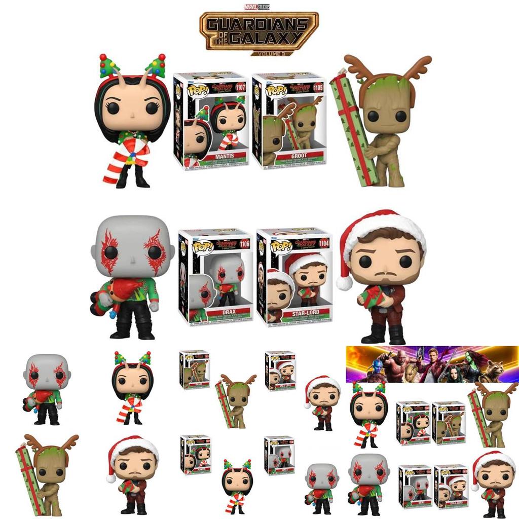 Marvel Guardians Of The Galaxy Christmas Edition Funko Pop Figures Star-lord Groot Drax Mantis 10cm Height