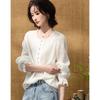Demana Silk Butterfly Loose-Fit Long Sleeve Blouse