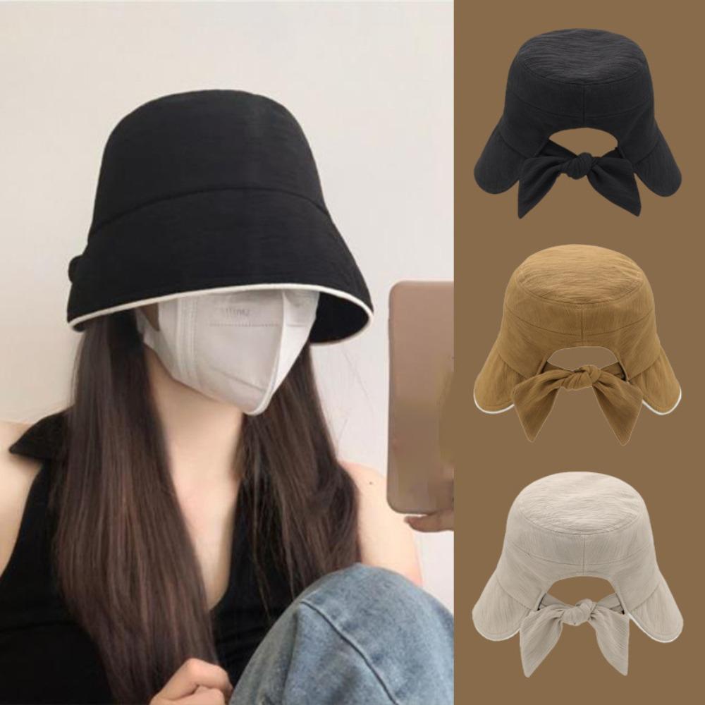 

Bow knot Fisherman Hat Breathable Bucket Cap Fashion Beach Cap Woman
