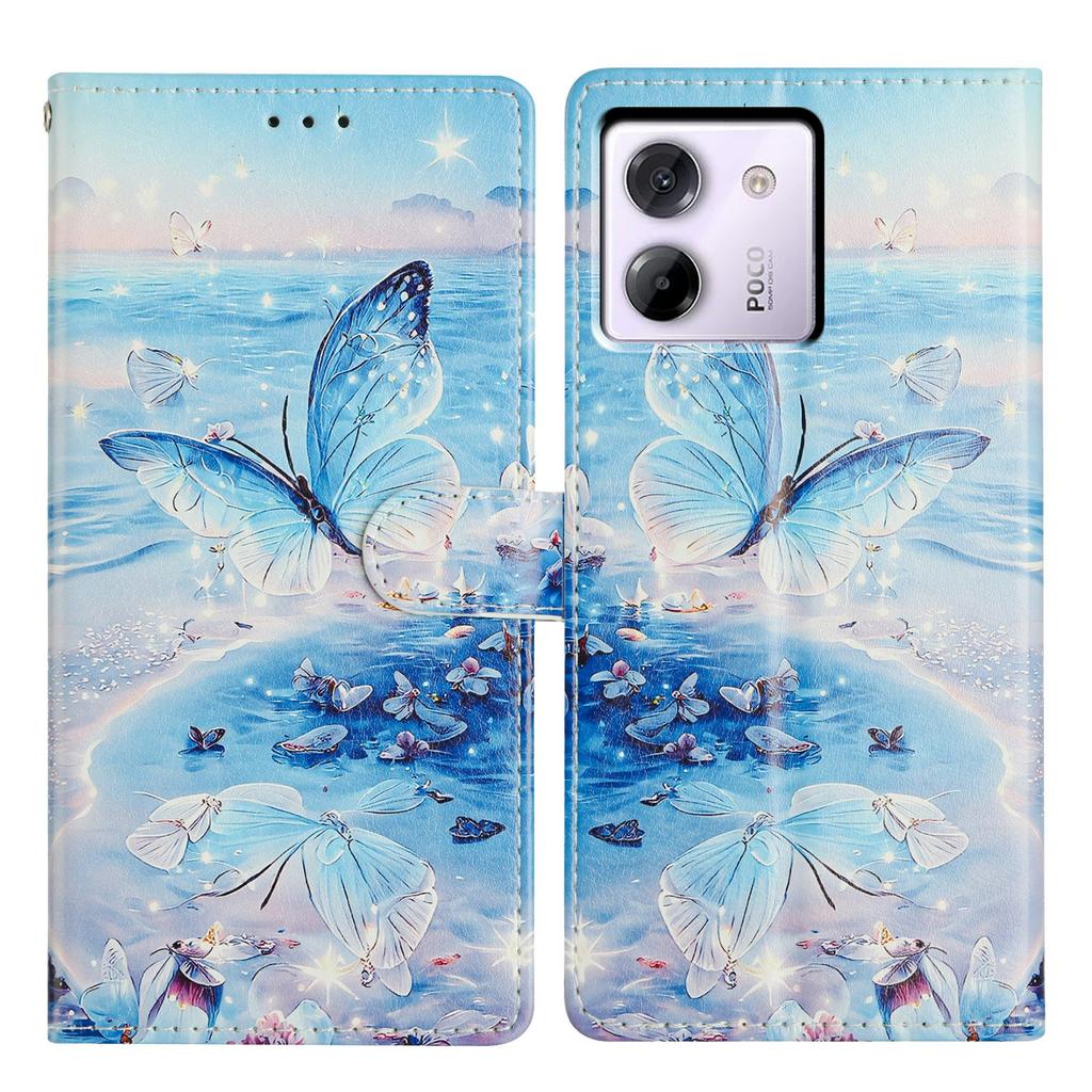 Für Xiaomi Poco M7 Pro 5G Hülle Musterdruck Brieftasche Ständer Flip Leder Handyhülle mit Riemen