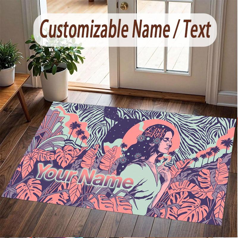 Custom Name Crystal Velvet Rug,Lana Del Rey Comfortable Anti Slip Floor Mat For Room Decoration